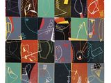 une peinture abstraite composée de formes et de couleurs variées sur fond noir