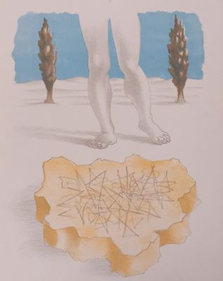 drawing of a man standing on a piece of paper with a tree in the background