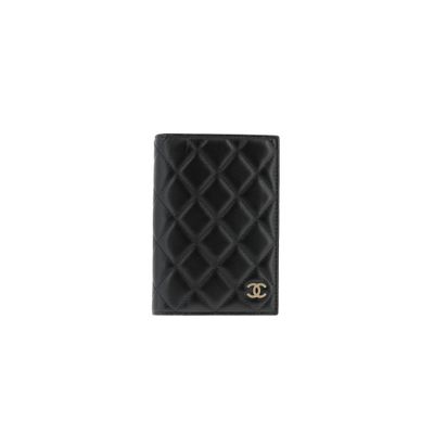 portefeuille à deux volets en cuir matelassé noir Chanel