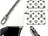 four different images of a purse with a chain and a keychain