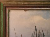 a picture of a painting of boats in the water