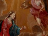 an image of a painting of an angel and a woman in a red dress