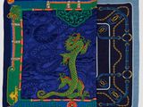 a blue and green scarf with a dragon on it