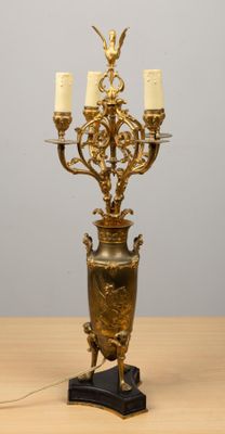 Lampe à poser en bronze partiellement doré et argenté, à qua…