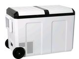 an image of a white and black cooler sitting on top of a white floor