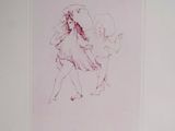 drawing of a woman in a white dress holding an umbrella