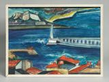 an image of a painting of a bridge over a body of water