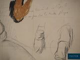 drawing of a person sitting in a chair next to a drawing of a cat