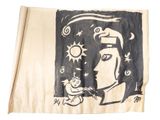 peinture représentant une femme tenant un bébé dans ses bras, sur une feuille de papier