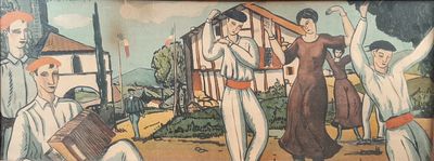 un tableau représentant un groupe de personnes jouant au baseball