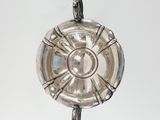 a silver plate with a turtle on top of it