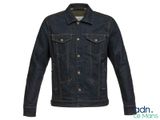 men ' s denim jacket with buttons on the front and back
