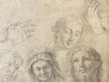 dessin représentant un groupe de têtes d'hommes et de femmes