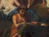 a painting of a woman sitting on the ground with two other women