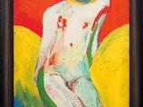 an image of a painting of a woman in a red and yellow dress