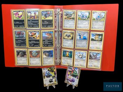 l'intérieur d'un album de cartes à collectionner Pokémon contenant tout un tas de cartes