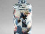 chinese blue and white porcelain snuff bottle with a red lid