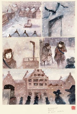 quatre photos de personnes marchant ensemble dans la neige