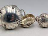 silver plated teapot and sugar bowl with lid and spoon