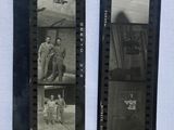 two black and white photos of a couple of people and a plane