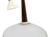 a white table lamp with a wooden base and a white lamp shade