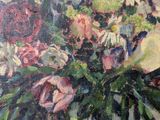 a painting of flowers in a vase on a table