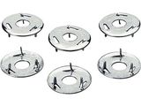 six pieces of stainless steel washers on a white background