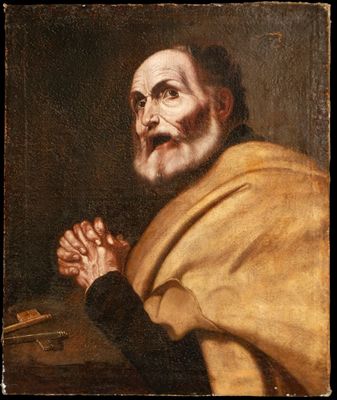 an old painting of a man with a beard and a yellow robe
