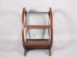 an image of a wooden shelf with glass shelves