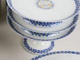 a stack of plates with blue and white designs on them