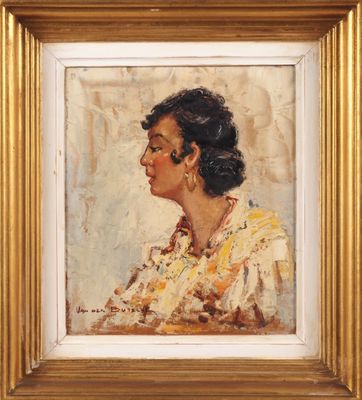 une peinture à l'huile représentant une femme en robe jaune