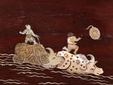 a picture of a painting of a man riding on an elephant