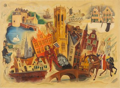 une image représentant un tableau d'une ville sur lequel figure une horloge