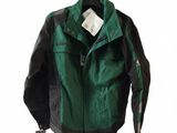 leather jacket hanging on a clothes hanger on a white background