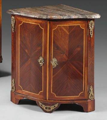 a pair of louis ii style marble top cabinets