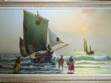 une photo d'un tableau représentant un bateau en mer