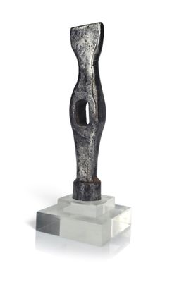 sculpture of a black and white abstract figure on a marble base