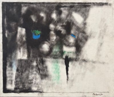 peinture représentant une photo en noir et blanc d'une personne aux yeux bleus