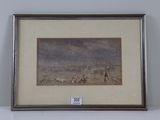 framed picture of a painting of a man and a dog in a field