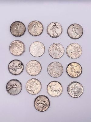 17 pièces 5 francs type Semeuse. Poids : 203 g - Photo 1