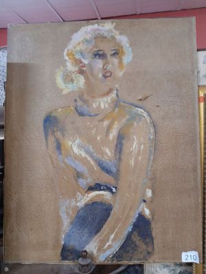 a painting of a woman that is on display in a store
