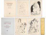 six dessins représentant une femme et un homme assis sur un banc