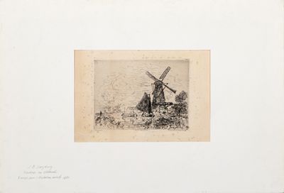 an image of a drawing of a windmill in a field