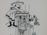 dessin représentant un homme en sombrero, une femme en sombrero, un homme en sombrero et une femme en sombrero