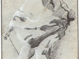 an old drawing of a man in a kimono robe holding a cane
