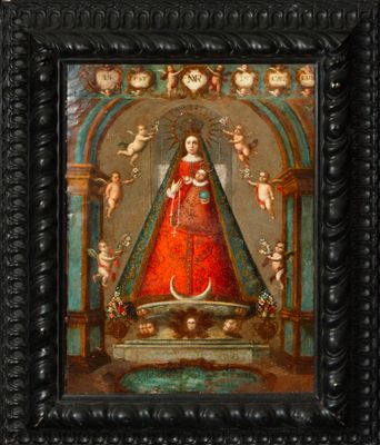 an image of a painting of a woman in a red dress