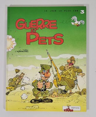 la couverture d'une bande dessinée sur laquelle figurent un chien et deux soldats