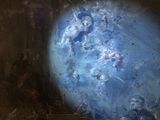 a picture of a painting of a blue planet in a room