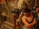 an image of a painting of a man kneeling down next to a woman