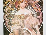tableau représentant une femme avec des fleurs dans les cheveux et un éventail à la main